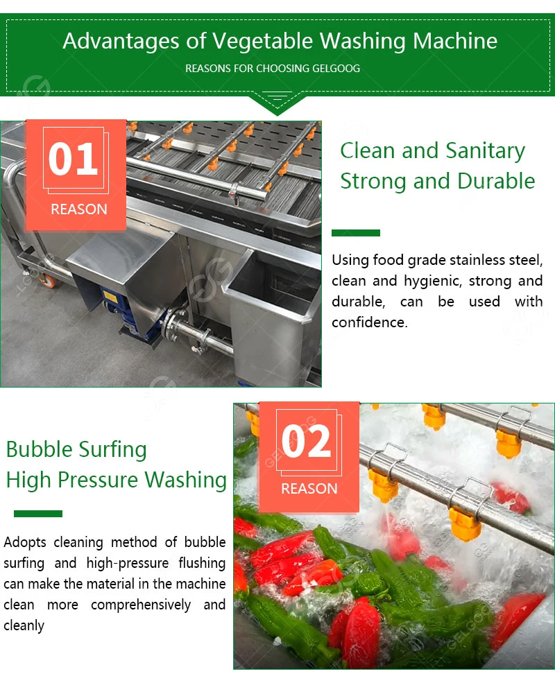 Gelgoog Air Bubble Type Fruit and Veggie Cleaner Customize Vegetable Cutting and Washing Line